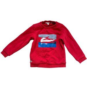 Lacoste Boys Sweatshirt Sz 5 110cm Red Croc Logo Graphic Crewneck Pullover